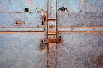 closed metal door with lock. 