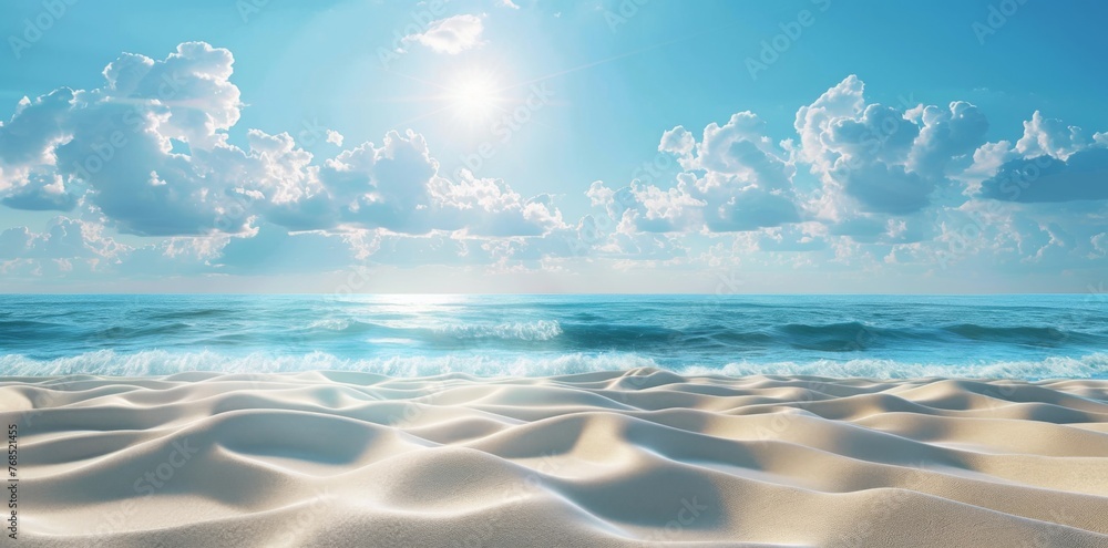 Wall mural beautiful summer background with sand and blue sky with sun