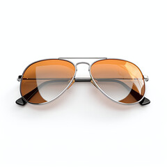 elegant aviator sunglasses with brown tinted lenses isolated on white