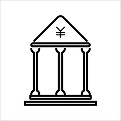 Bank building isolated on black and white background. Vector illustration. Flat style.