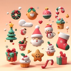 Obraz na płótnie Canvas Cute Christmas 3D icons set, Collection