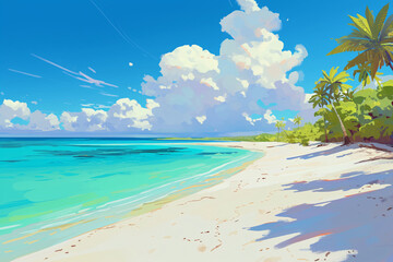 Summer seaside travel vacation illustration background, Beginning of Summer solar term natural scenery seaside vacation activities