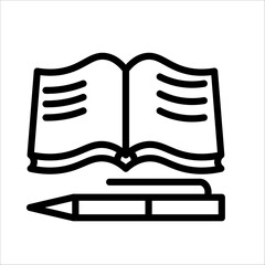 Book with pen set icon. Write a message, correspondence, chat, book, note, book, literature, education, notepad, pen, pen, ink, sheet, paper. Vector five icon in different style on white background
