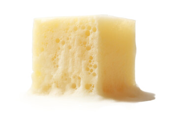 A single piece of cheese is displayed on a plain white background, showcasing its texture, shape, and color. The cheese appears fresh and ready to be enjoyed. Isolated on a Transparent Background PNG.