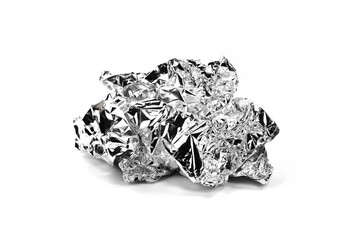 crumpled foil closeup isolated on white background.