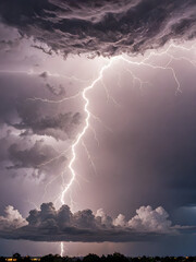 Lightning strike in the dark sky, thunderstorm and lightning.