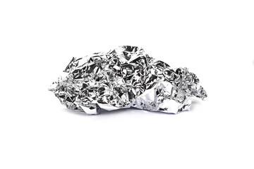crumpled foil closeup isolated on white background.