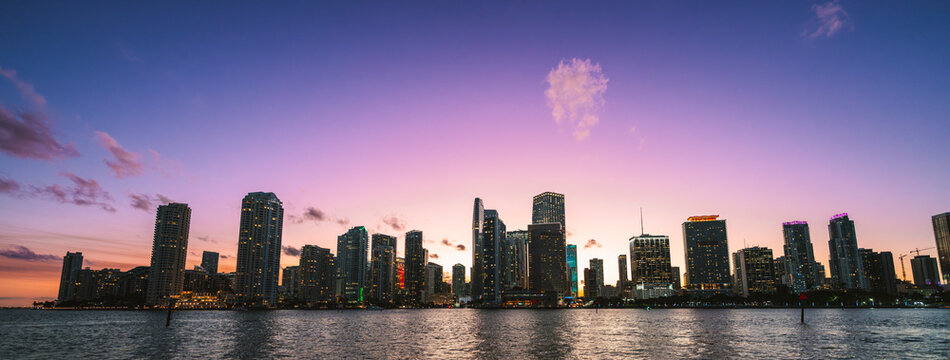 city skyline at sunset miami Florida usa