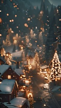 Imagine a vibrant city scene on a crisp winter night, where a majestic Christmas tree stands aglow This tree, adorned with twinkling lights, golden stars, and ornaments, casts a warm light against the