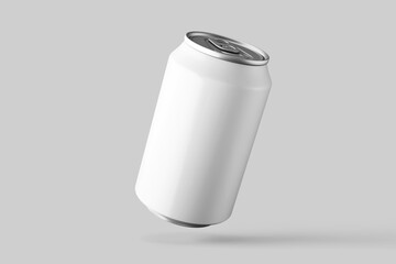 minimal clean floating position matte aluminum metal energy cola drink can container regular size 330 ml 11.2 oz beverage product mockup design template in front view isolated 3d render illustration