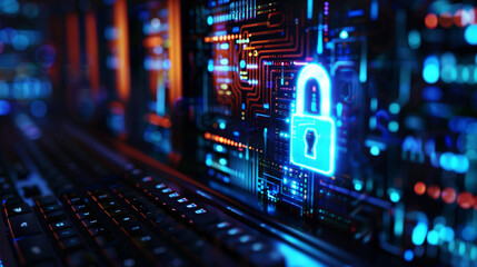 key on monitor screen, cybersecurity concept