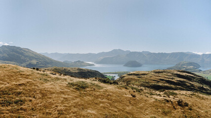 Beautiful scenic New Zealand mountain and lake layered background