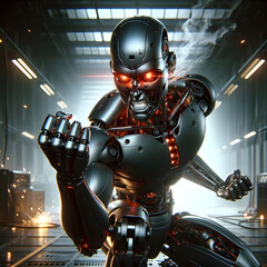 Humanoid robot, steel robot, angry robot, angry robot, dangerous robot, destroyer, eraser