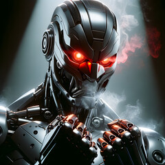 Humanoid robot, steel robot, angry robot, angry robot, dangerous robot, destroyer, eraser