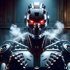 Humanoid robot, steel robot, angry robot, angry robot, dangerous robot, destroyer, eraser