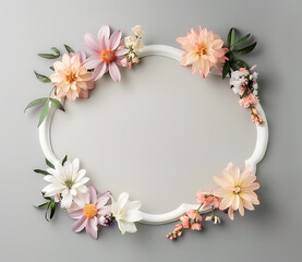 Contemporary Floral Circle - Chic White Frame Adorned with Soft Dahlias