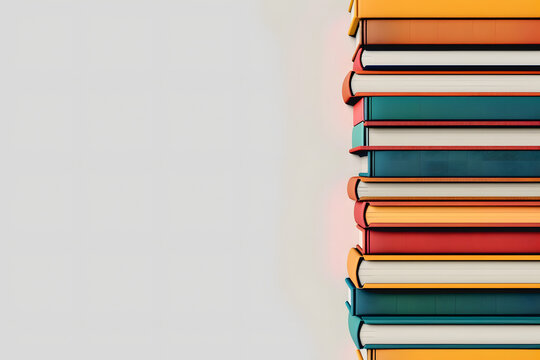 stack of colorful books on white , illustration, flat design, book day background, generative ai