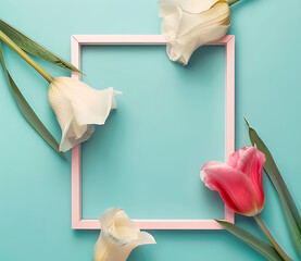 Elegance in Simplicity - Ivory and Blush Tulips with Coral Frame