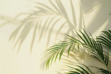 palm leaves and shadow on a beige background