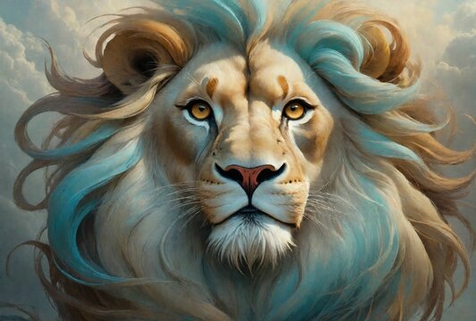 Fantasy Illustration of a wild animal lion. Digital art style wa