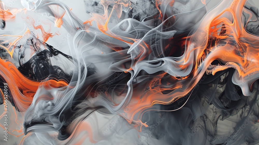 Poster fluid, organic forms merging and intertwining, evoking a sense of movement and flow captured with st