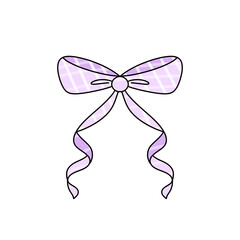 A purple ribbon with a white background. The ribbon is long and has a bow on it