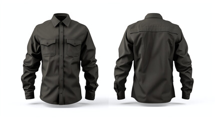 mockup design of black uniform collared with long sleeves front and back isolated on white