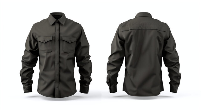 mockup design of black uniform collared with long sleeves front and back isolated on white