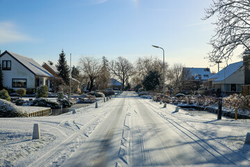 Snow and ice on the streets in NIeuwerkerk aan den IJssel
