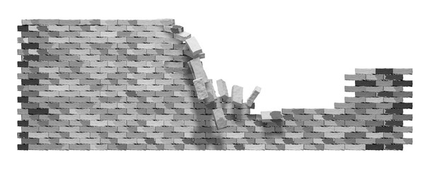 3D Grey Broken Brick Wall