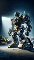 Robot made from dozer parts, builder robot