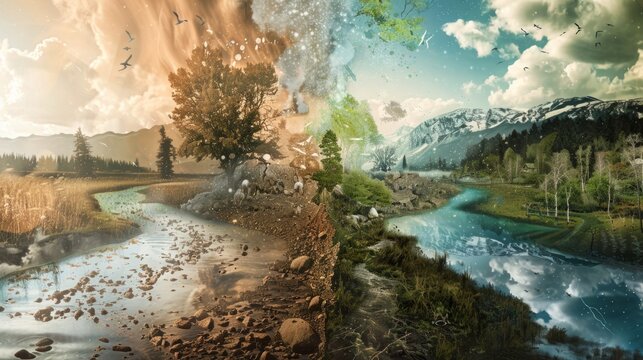 River and Mountains Collage, outdoors