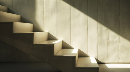 Obraz premium Abstract Shadow Play on Minimal Concrete Stairs. Modern Staircase with Dramatic Lighting in a Contemporary Setting