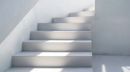 Modern Minimalist Staircase with Sunlight Pattern. Sleek White Stairs with Natural Light Shadows in Contemporary Design