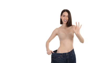PNG thin girl wearing oversized pants isolated on white background.