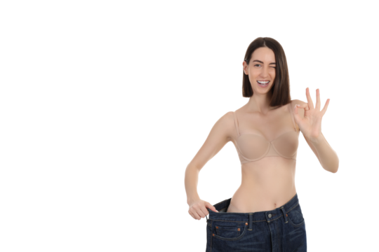 PNG thin girl wearing oversized pants isolated on white background.