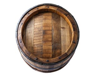 Wooden barrel top view. isolated on transparent background.