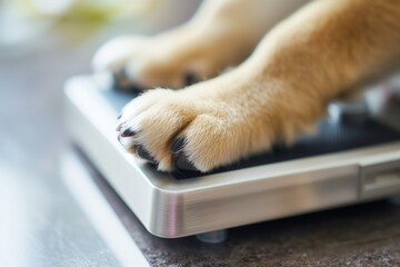 closeup of a pet paw on a small petspecific scale