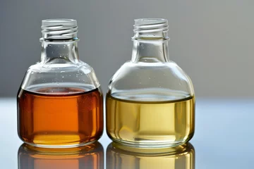Fotobehang synthetic and conventional oil bottles side by side © altitudevisual