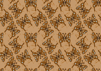 Original hand-written batik with natural themes, leaves and flowers. Textile fashion design. Seamless pattern.