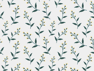 Seamless pattern with climbing twigs and flowers on a gray background, retro pattern.