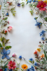 Fototapeta na wymiar Flowers creatively arranged in a circular pattern on white background