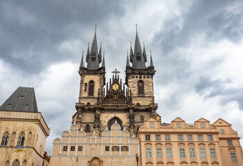 The Church of Our Lady before Tyn, from Old Town Square (Stare Mesto, Prague, Czech Republic, build in 15th century). Building completed in 1511. Central Bohemia, Czech Republic - 768533606