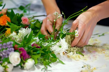 Obraz na płótnie Canvas person arranging a flower arrangement with floral foam