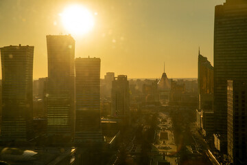 Panoramic top view of Nurzhol Boulevard, skyscrapers and cultural and business center of Astana....