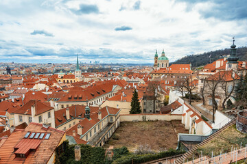 Panorama of old historic town Prague in Czech Praha, view from castle hill in sunny day, Central Bohemia, Czech Republic - 768533803