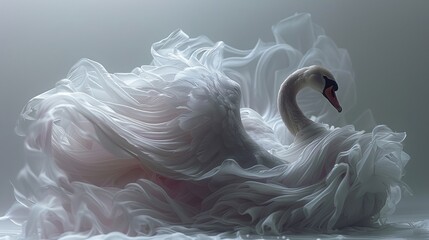 Elegant Swan as a Ballet Dancer: A swan in a tutu, posed gracefully, against a soft lavender background.