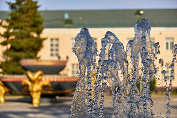 jets of a street fountain on a summer day.