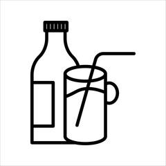 plastic bottles filled with water and sweet soda with glasses. Flat vector water soda icon illustration isolated on black and white