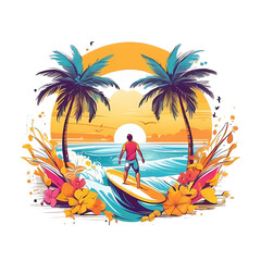 Obraz na płótnie Canvas Tshirt Design Summer Concept on Vibrant Colors